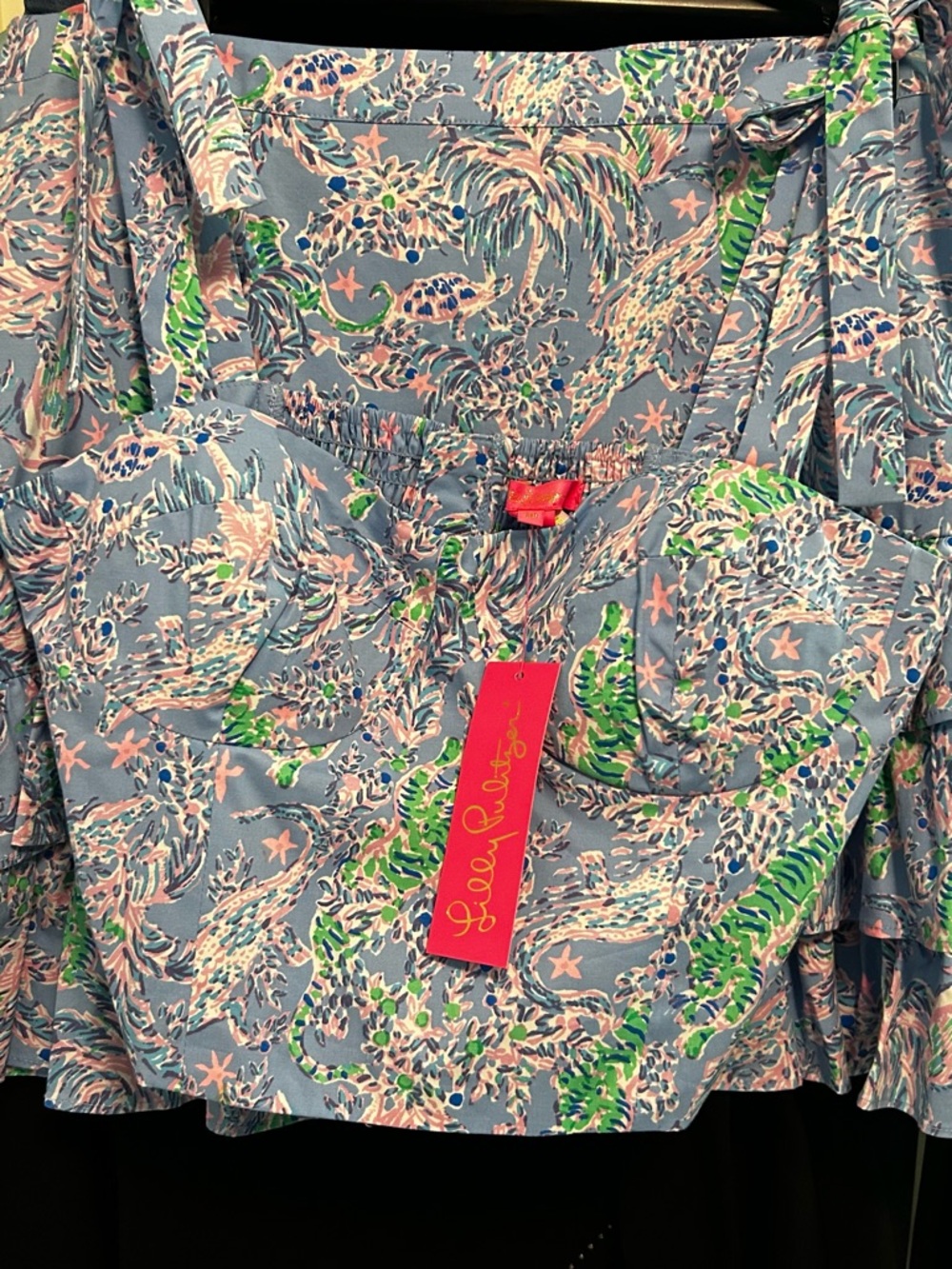 NWT- Lilly Pulitzer Sky Blue Floral print 2-piece crop top w/matching skirt S-10